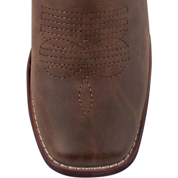 Women's Brown Calf-High Fashion Square Toe Faux Leather Western Cowgirl Boots - Picture 4 of 9